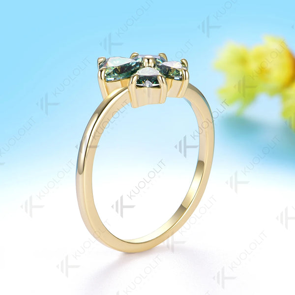 Kuololit 1.5CT Cyan Moissanite Ring for Women Solid 18K 14K 10K Yellow Gold Heart Cut for Engagement Anniversary Christmas Gifts
