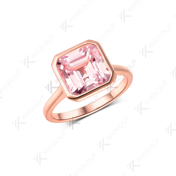Kuololit 3.5CT Lab Grown Pink Sapphire Asscher Cut Ring for Women Solid 14K 10K 585 Rose Gold  for Engagement Wedding Christmas