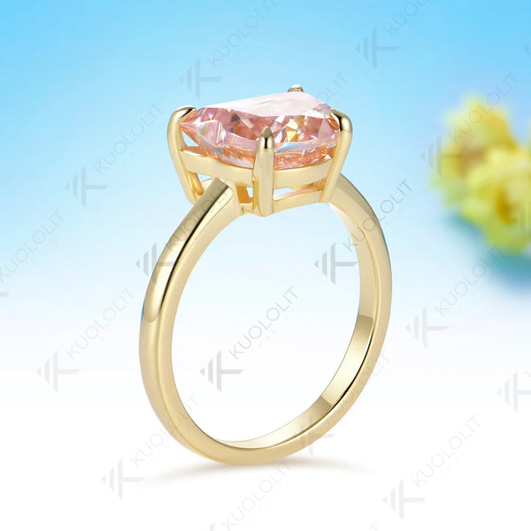 Kuololit 3.2CT Pink Moissanite Custom Ring for Women Solid 14K 10K 585 Yellow Gold Cat for Christmas Gift Engagement Anniversary