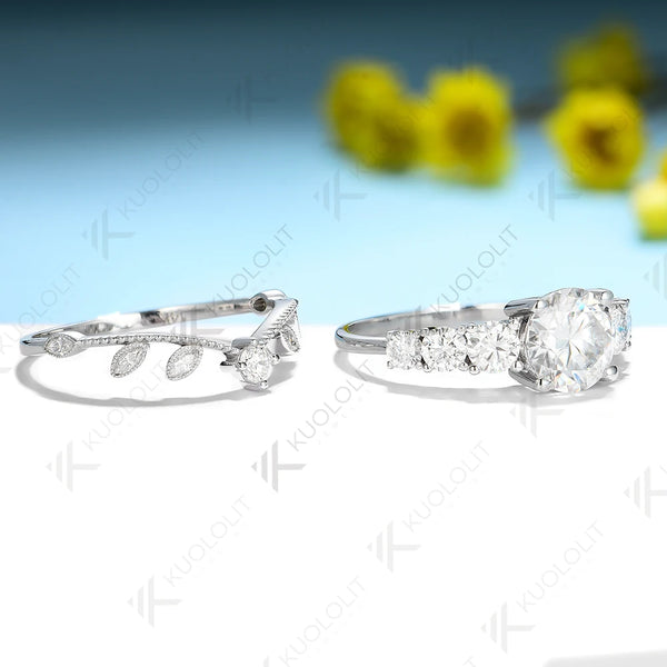 Kuololit 2CT Moissanite Rings for Women Solid 14K 10K 585 White Gold 925 Silver PT950 Set Rings for Engagement Wedding Christmas