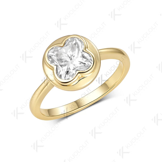Kuololit 1.5CT Four Leaf Clover Moissanite Engagement Ring for Women Solid 14K 585 Yellow Gold Lucky for Christmas Party