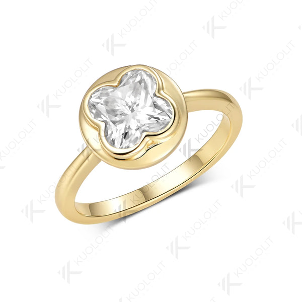 Kuololit 1.5CT Four Leaf Clover Moissanite Engagement Ring for Women Solid 14K 585 Yellow Gold Lucky for Christmas Party