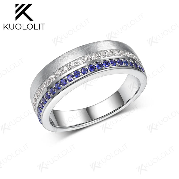 Kuololit 0.55CTW Moissanite Lab Grown Sapphires Band for Men Women Sliver Solid14K 10K Gold Ring for Anniversary Engagement Gift