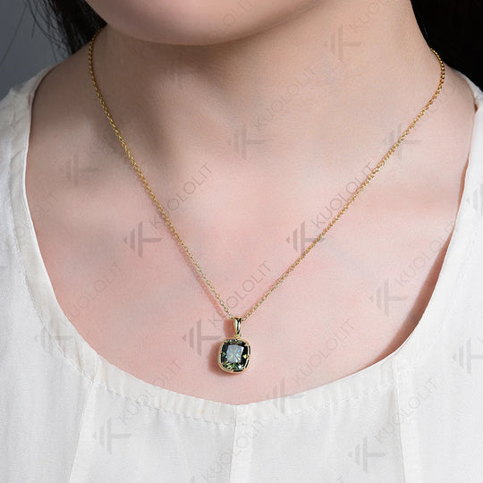 Kuololit 2.5CT Cyan Moissanite Lab Grown Pink Sapphire  Cushion Cut Necklace for Women Solid14K10K 585 Yellow Gold Necklace for Christmas Gift Engagement