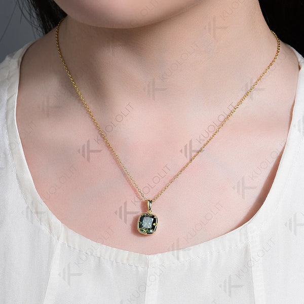 Kuololit 2.5CT Cyan Moissanite Lab Grown Pink Sapphire  Cushion Cut Necklace for Women Solid14K10K 585 Yellow Gold Necklace for Christmas Gift Engagement