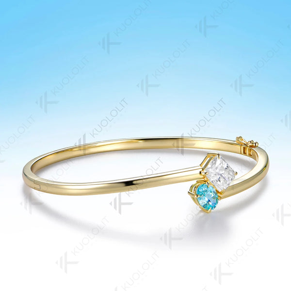 Kuololit 3.5CTW Paraiba Moissanite Custom Bangle for Women Solid 10K Yellow Gold Pear Bangle for Trendy Christams Gifts Party