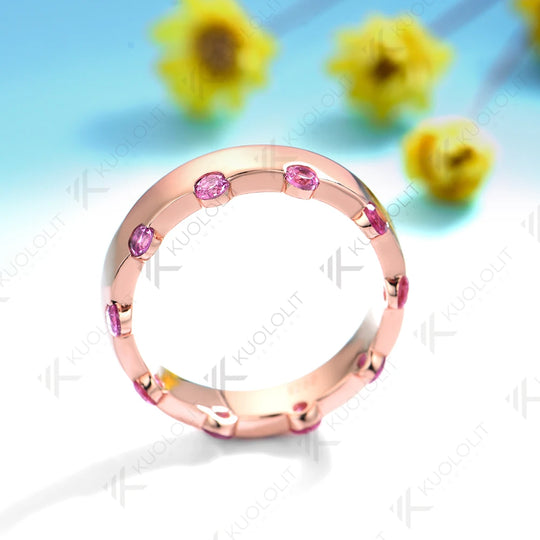 Kuololit 0.6CTW Lab Grown Pink Sapphire Ring for Men Women Solid 14K 10K Gold Ring Band for Anniversary Christmas Gifts Party