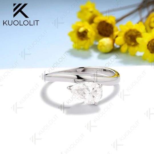 Kuololit 1.5CT Moissanite Rings for Women Men Solid 18K 14K 10K 925 Silver Yellow Gold Pear for Anniversary Engagement Classic
