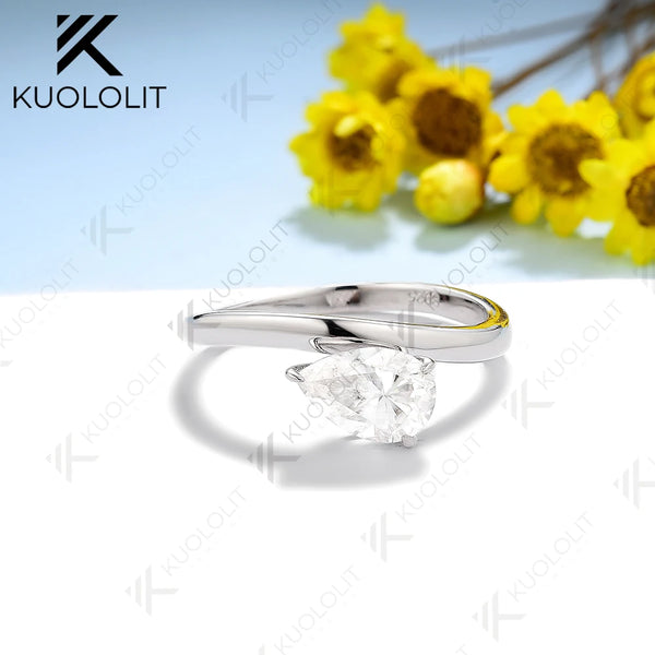 Kuololit 1.5CT Moissanite Rings for Women Men Solid 18K 14K 10K 925 Silver Yellow Gold Pear for Anniversary Engagement Classic