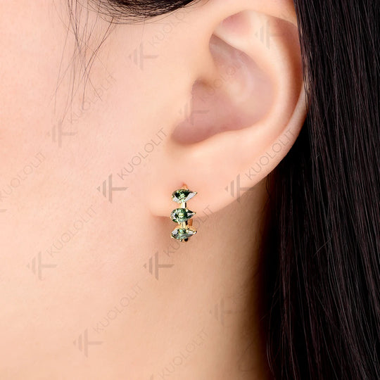 Kuololit 2.1CTW Cyan Moissanite Hoop Earrings for Women Solid 18K 14K 585 Gold Clip Earrings for Classic Christmas Gifts Party