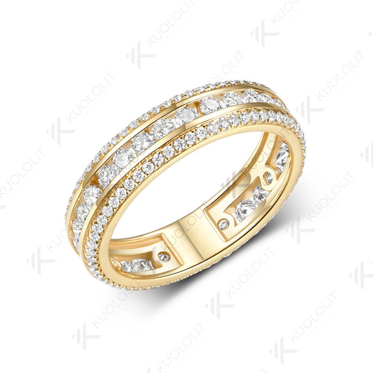 Kuololit 2CTW Moissanite Band Ring for Women Solid 14K 10K Yellow Gold Ring for Anniversary Christmas Gifts Party Custom