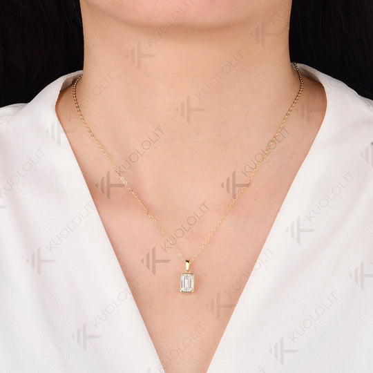 Kuololit 2.5CTW Emerald Moissanite Necklaces for Women Solid 18K 14K 10K 585 Yellow Gold Half Bezel Set Earriings for Christmas