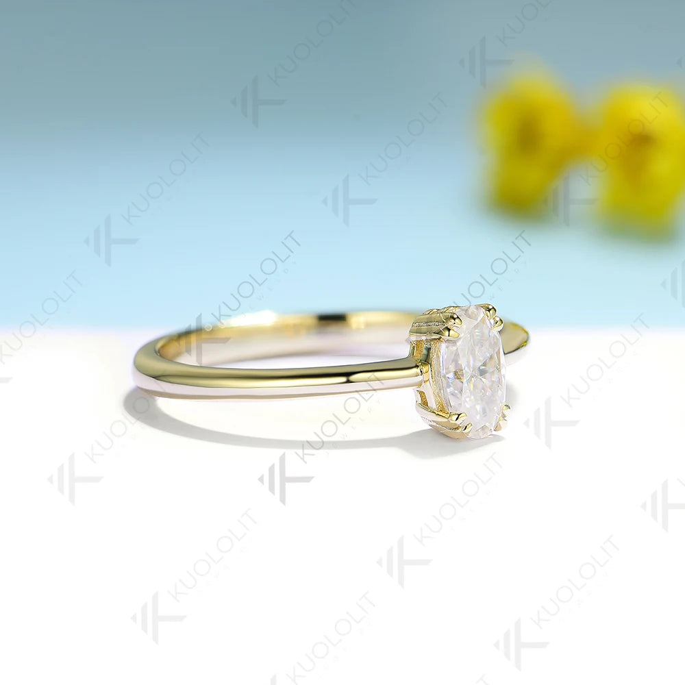 Kuololit 0.5CT Oval Lab Diamond Engagement Ring for Women Solid 18K 14K 10K 585 Yellow Gold Solitaire Ring for Christmas NGIC