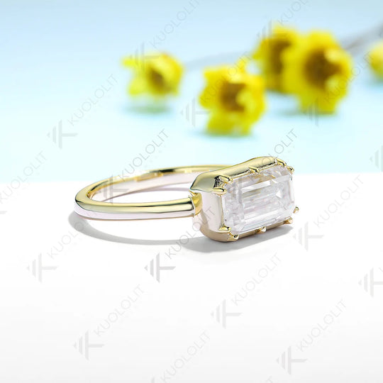 Kuololit 3CT Emerald Moissanite Ring for Women Solid 18K 14K 10K 585 Yellow Gold Moissanite Engagement Ring for Christmas Gift