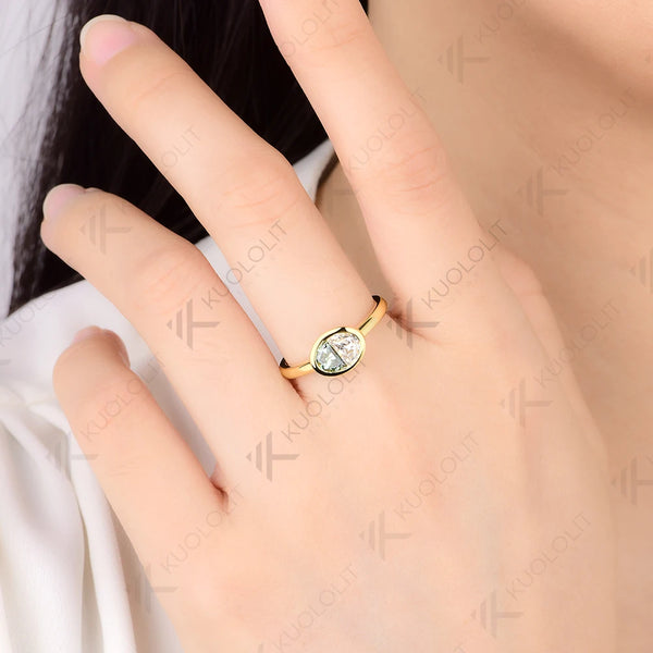 Kuololit 0.9CTW Two Half Champagne Cyan  Moissanite Ring for Women Solid14K10K 585 Yellow Gold Engagement Ring for Christmas Claasic