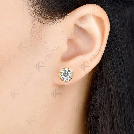 Kuololit 2.4CTW OEC Moissanite Custom Stud Earrings for Women Solid 14K 10K 585 Yellow Gold Round Cut for Christmas Gifts Party