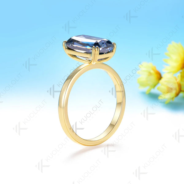 Kuololit 5CT Criss Cut Blue Moissanite Ring for Women Solid 14K 18K Yellow Gold Engagement Ring for Christmas Gifts Anniversary