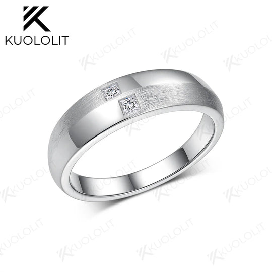 Kuololit PT900 0.16CTW Lab Grown Diamond Brushed Band for Men Women Solid Platinum 900 Gold Princess Cut for Engagement Wedding