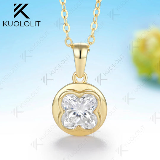 Kuololit 3CT Moissanite Necklace for Women Solid 14K 10K Yellow Gold  Flower Cut Unique Pedant for Engagement Christmas Wedding