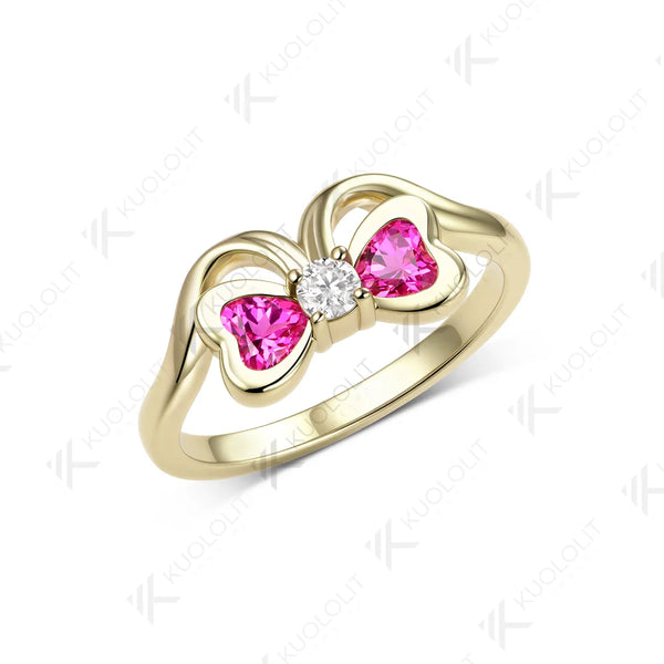 Kuololit 0.7CTW Lab Pink Sapphire Diamonds Heart Custom Ring for Women Solid 14K 10K 585 Yellow Gold for Christmas Gifts Party