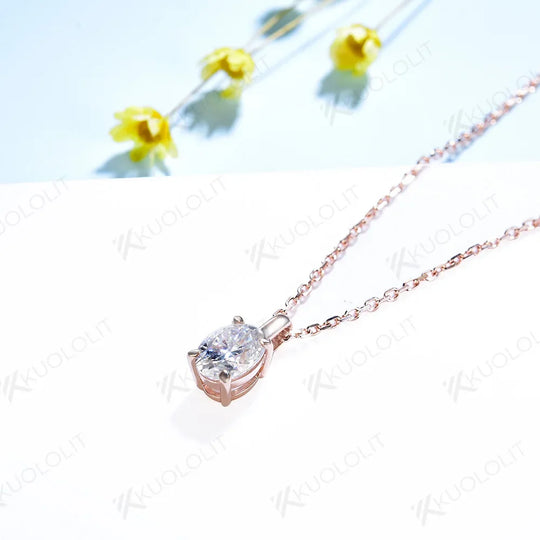 Kuololit 2CT Oval Moissanite Necklaces for Women Solid 10K 14K 18K 925 Sliver 1CT Oval Cut Pendant with Chain for Engagement