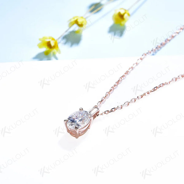 Kuololit 2CT Oval Moissanite Necklaces for Women Solid 10K 14K 18K 925 Sliver 1CT Oval Cut Pendant with Chain for Engagement