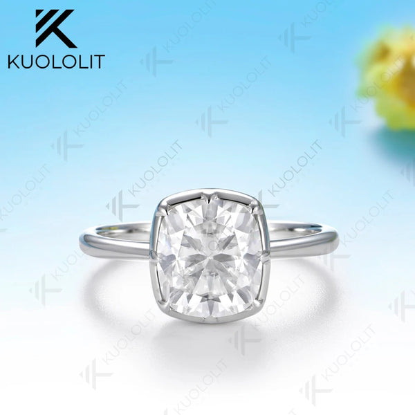 Kuololit 3CT Enlonged Cushion Moissanite Custom Ring for Women Solid 14K 10K 585 White Gold Ring for Engagement Christmas Gifts