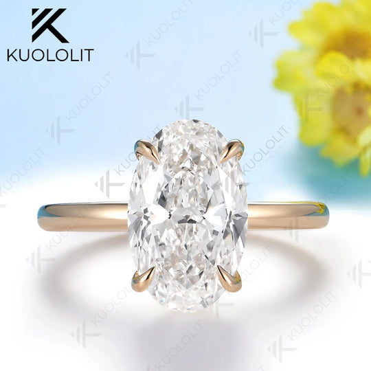 Kuololit 5CT Oval Cut Moissanite Custom Ring for Women Solid 14K 10K Yellow Gold Ring for Anniversary Christmas Gifts Party