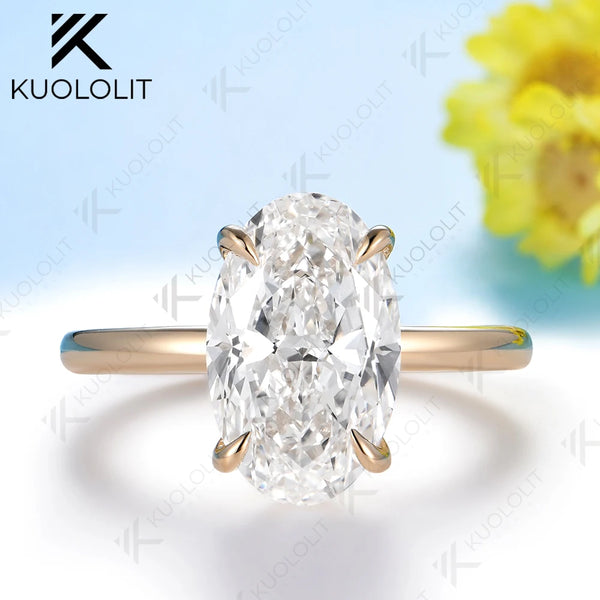 Kuololit 5CT Oval Cut Moissanite Custom Ring for Women Solid 14K 10K Yellow Gold Ring for Anniversary Christmas Gifts Party