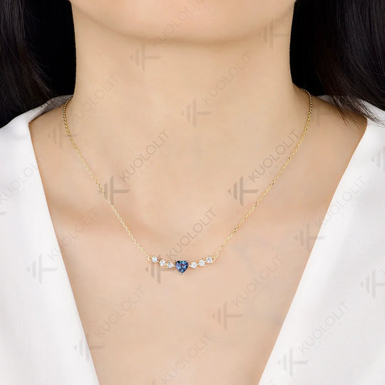 Kuololit 1.6CTW Lab Alexandrite Moissanite Custom Necklace for Women Solid 585 14K 10K Yellow Gold Necklace for Christmas Gifts
