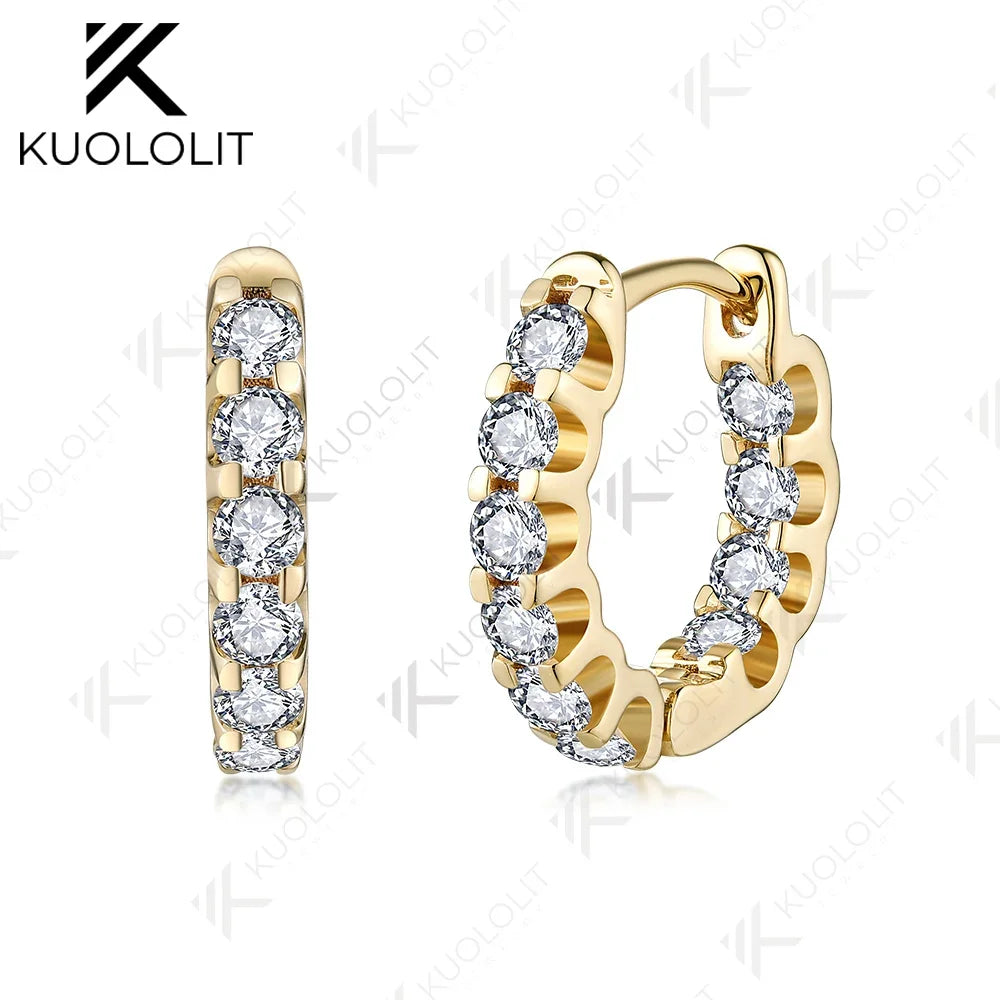 Kuololit Moissanite Earrings for Women 18K 14K 10K Solid Gold White Gold 925 Silver Clip Hoop Square for Party Christmas Classic