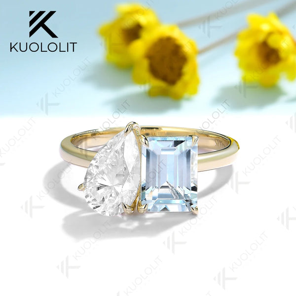 Kuololit Natural Aqumarine Moissanite Engagement Ring for Women Solid 18K 14K 10K 585 White Gold for Engagement Christmas Gifts