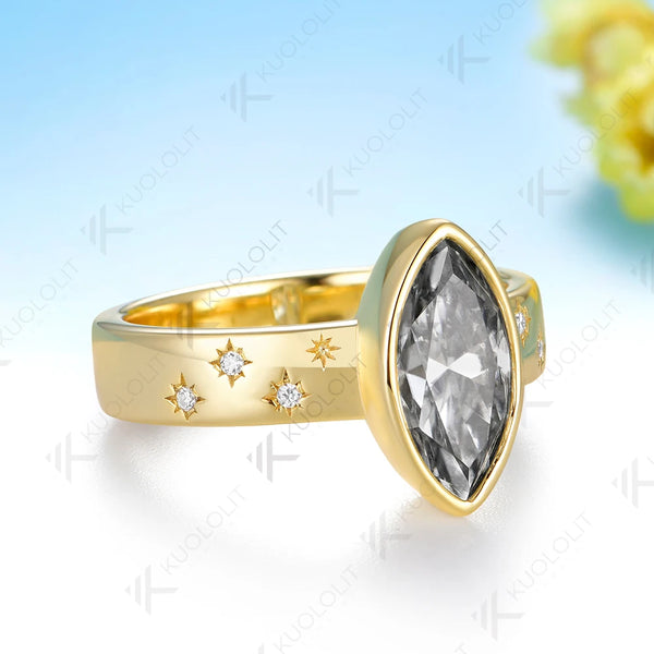 Kuololit 2CT Grey Moissanite Marquise Ring for Women Solid 14K 585 Yellow Gold Engagement Marquise Ring for Christmas Gift Party