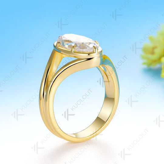 Kuololit 3CT OMC Oval Custom Moissanite Engagement Ring for Women Solid 14K 10K Yellow Gold Ring for Christmas Party Gifts