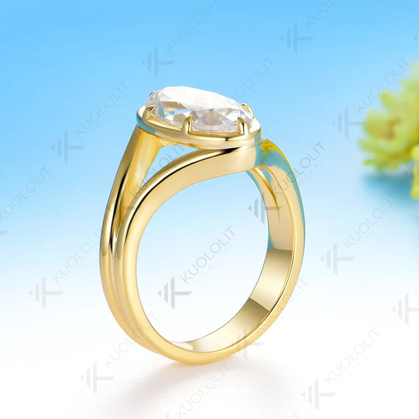 Kuololit 3CT OMC Oval Custom Moissanite Engagement Ring for Women Solid 14K 10K Yellow Gold Ring for Christmas Party Gifts