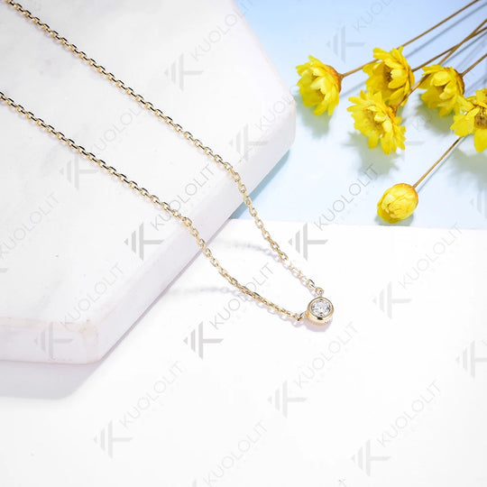Kuololit Lab Grown Diamonds Necklace 585 14K 10K Solid Gold 925 Silver  for Women Round Pendant for Wedding Engagement Christmas