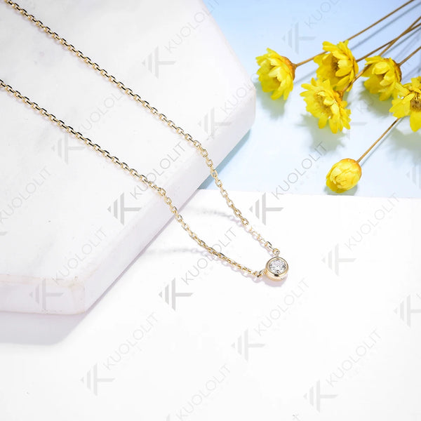 Kuololit Lab Grown Diamonds Necklace 585 14K 10K Solid Gold 925 Silver  for Women Round Pendant for Wedding Engagement Christmas