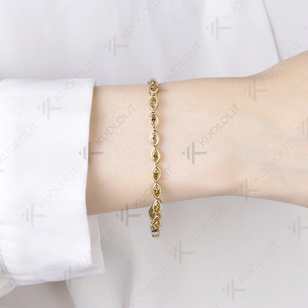 Kuololit 7.2CTW Champagne Moissanite Bracelet for Women Solid 14K 10K Yellow Gold Marquise Cut for Christmas Party Luxury Gifts