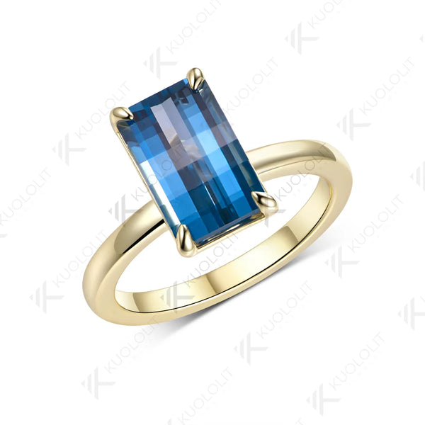 Kuololit 4.5CT Teal Blue Lab Grown Gemstone Unique Grid Unique Cutting Custom Ring for Women Solid 14K 10K 585 for Christmas