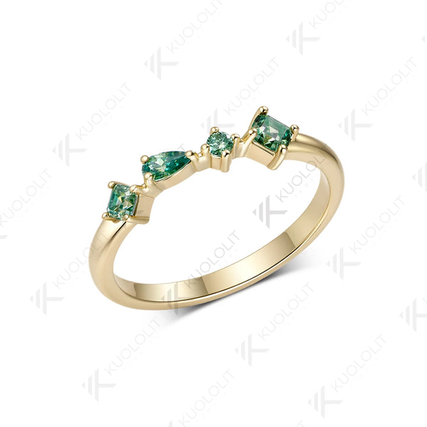 Kuololit 0.46CTW Cyan Moissanite Asscher Cut Custom Wedding Band Ring for Women Solid 14K 10K  Yellow Gold Ring for Anniversary Christmas Gift