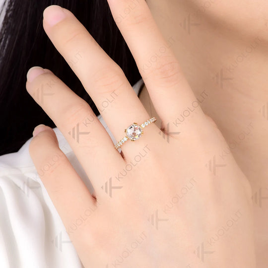 Kuololit 1.2CT Rose Cut Round Moissanite Ring for Women Solid14K10K 585 Yellow Gold Engagement Ring for Anniversary Christmas