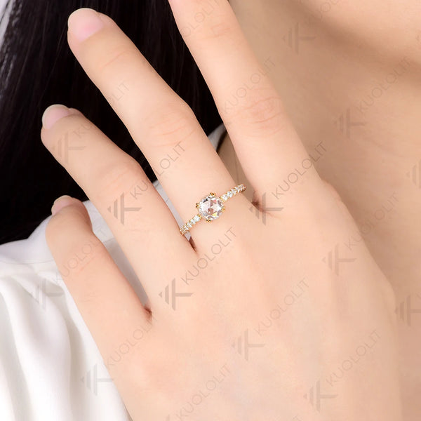 Kuololit 1.2CT Rose Cut Round Moissanite Ring for Women Solid14K10K 585 Yellow Gold Engagement Ring for Anniversary Christmas