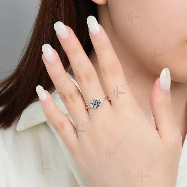 Kuololit 0.8CT Cyan Moissanite Engagement Ring for Women14K 10K Silver White Gold Ring for Women Matching Engagement Christmas Gift Party