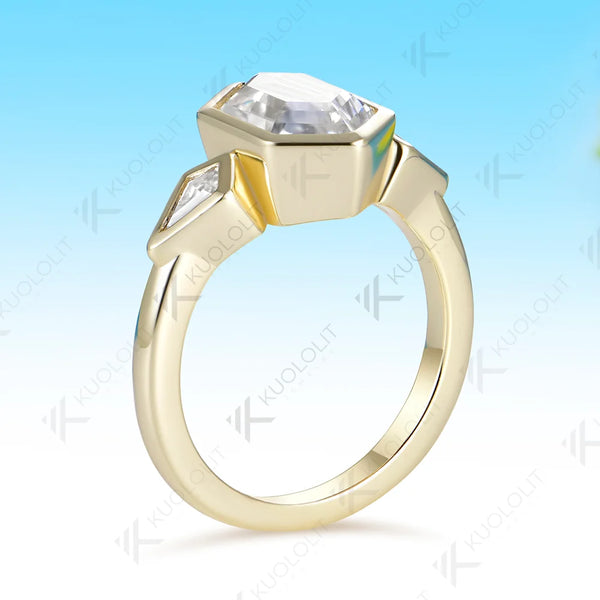 Kuololit 3.5CT Hexagon Cut Custom Ring for Women Solid 14K 10K 585 Yellow Gold Engagement Ring for Christmas Gifts Party