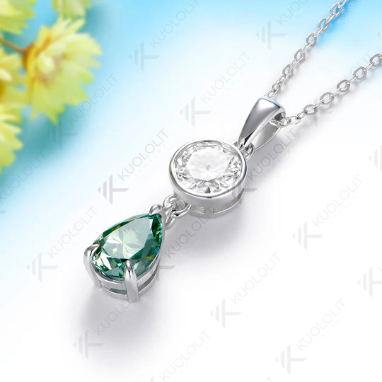 Kuololit 2.5CTW Cyan Pear Round Cut Moissanite Custom Necklace for Women Solid 585 14K 10K White Gold for Christmas Gifts Party