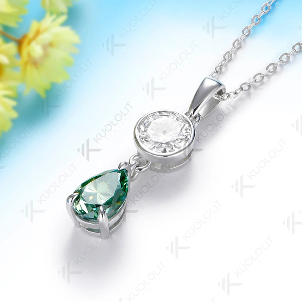 Kuololit 2.5CTW Cyan Pear Round Cut Moissanite Custom Necklace for Women Solid 585 14K 10K White Gold for Christmas Gifts Party