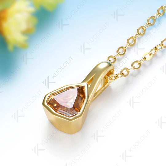 Kuololit 1CT Champagne Moissanite Necklace for Women Solid 14K 10K Yellow Gold Shield Cut Necklace for Engagement Christmas Gift