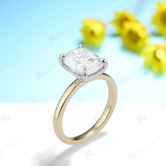 Kuololit 2.5CT Moissanite Ring for Women Solid 14K 10K 585 Cushion Two Tone Color Yellow Gold for Engagement Wedding Christmas