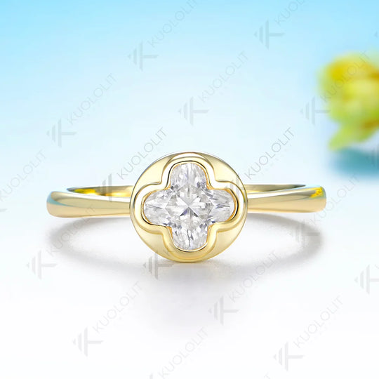 Kuololit 1.5CT Moissanite Custom Ring for Women Solid 14K 10K 585 Yellow Gold Flower for Christmas Gift Engagement Anniversary