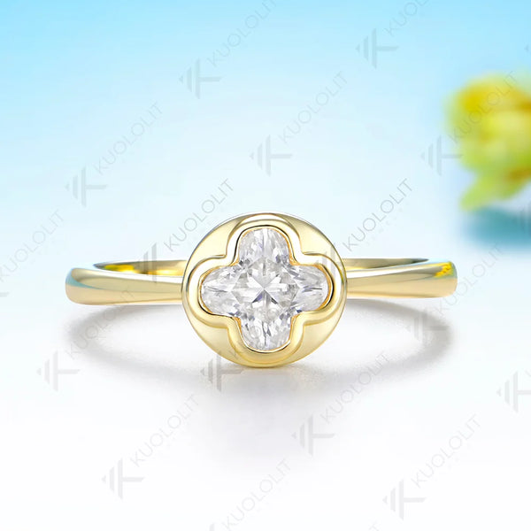 Kuololit 1.5CT Moissanite Custom Ring for Women Solid 14K 10K 585 Yellow Gold Flower for Christmas Gift Engagement Anniversary